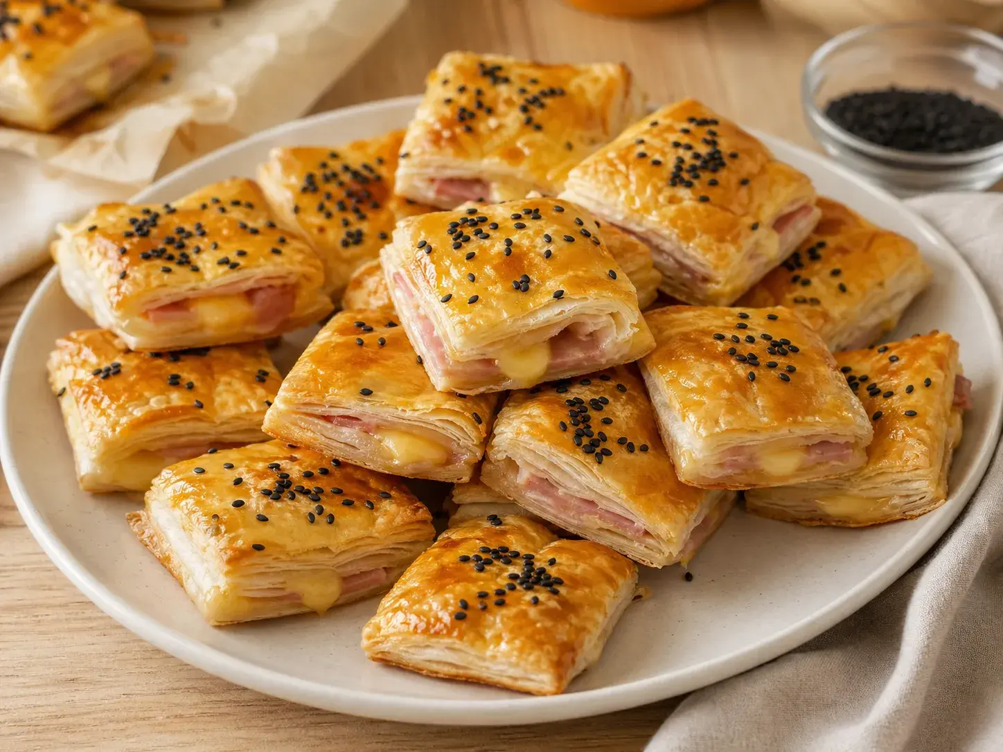 Закусочные слойки с сыром и ветчиной